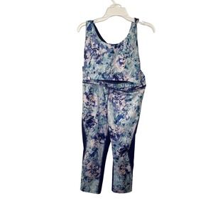 Tek Gear DryTek Athletic Cropped Leggings (M) Sports Bra‎ (L) Set Blue Floral
